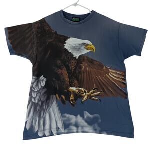 Radical Nature Tee Shirt Men XL Blue Tie Dyed Flying Eagle All Around Print Y2K